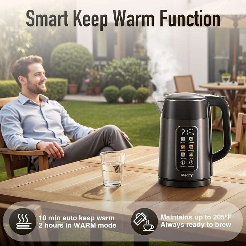 Mecity Electric Kettle 1.7L Touch Screen Temperature Control Water Boiler, No Plastic Contact with Water. 6 Preset Temperature Programs, 2 Hours Keep Warm, Auto Shut Off, Dark Grey - Image 5